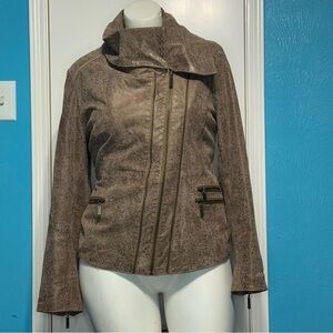 BRADLEY BAYOU women’s distressed crackle brown leather jacket Western Boho Large